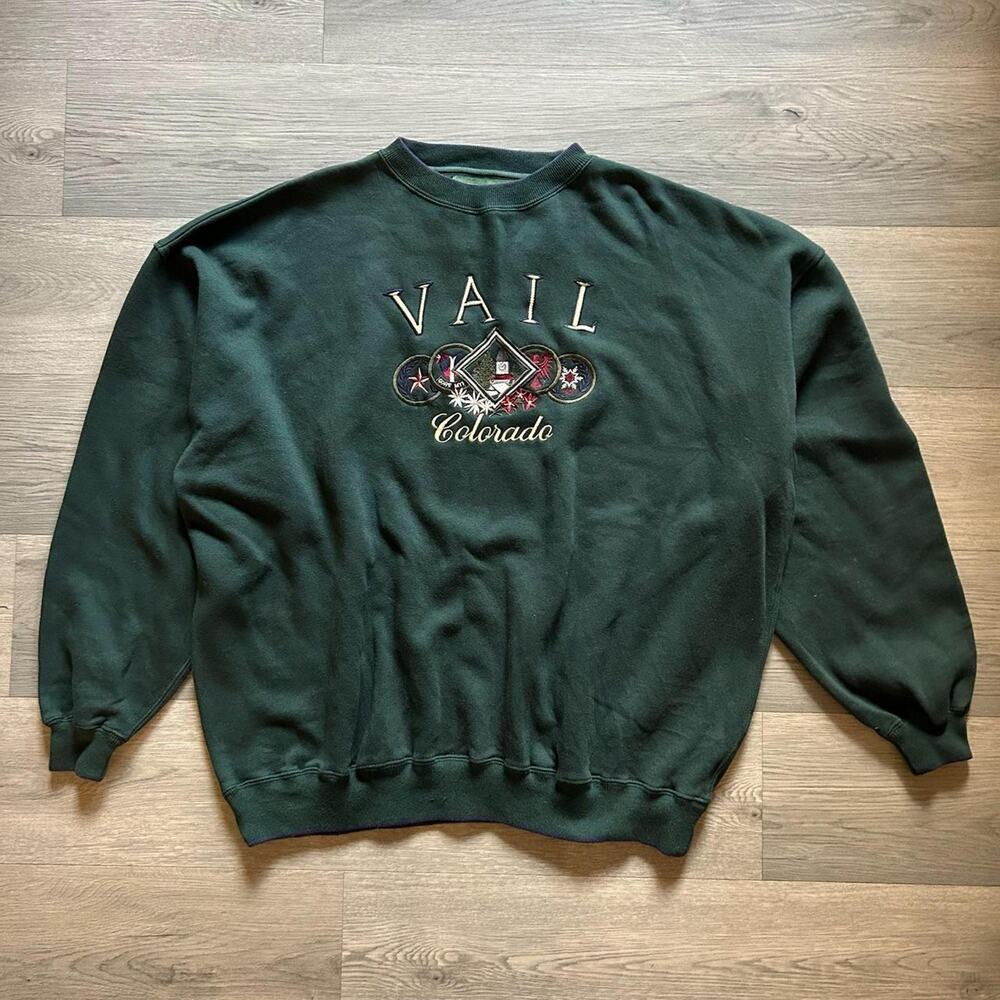 Vintage 90s Red Cliff Trading Co. Vail Colorado Embroidered Sweatshirt XXL Green